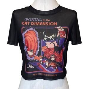 Steve Rhodes Cat Dimension Sheer Top Womens M Whimsigoth Gothic Spooky Edgy Fun‎